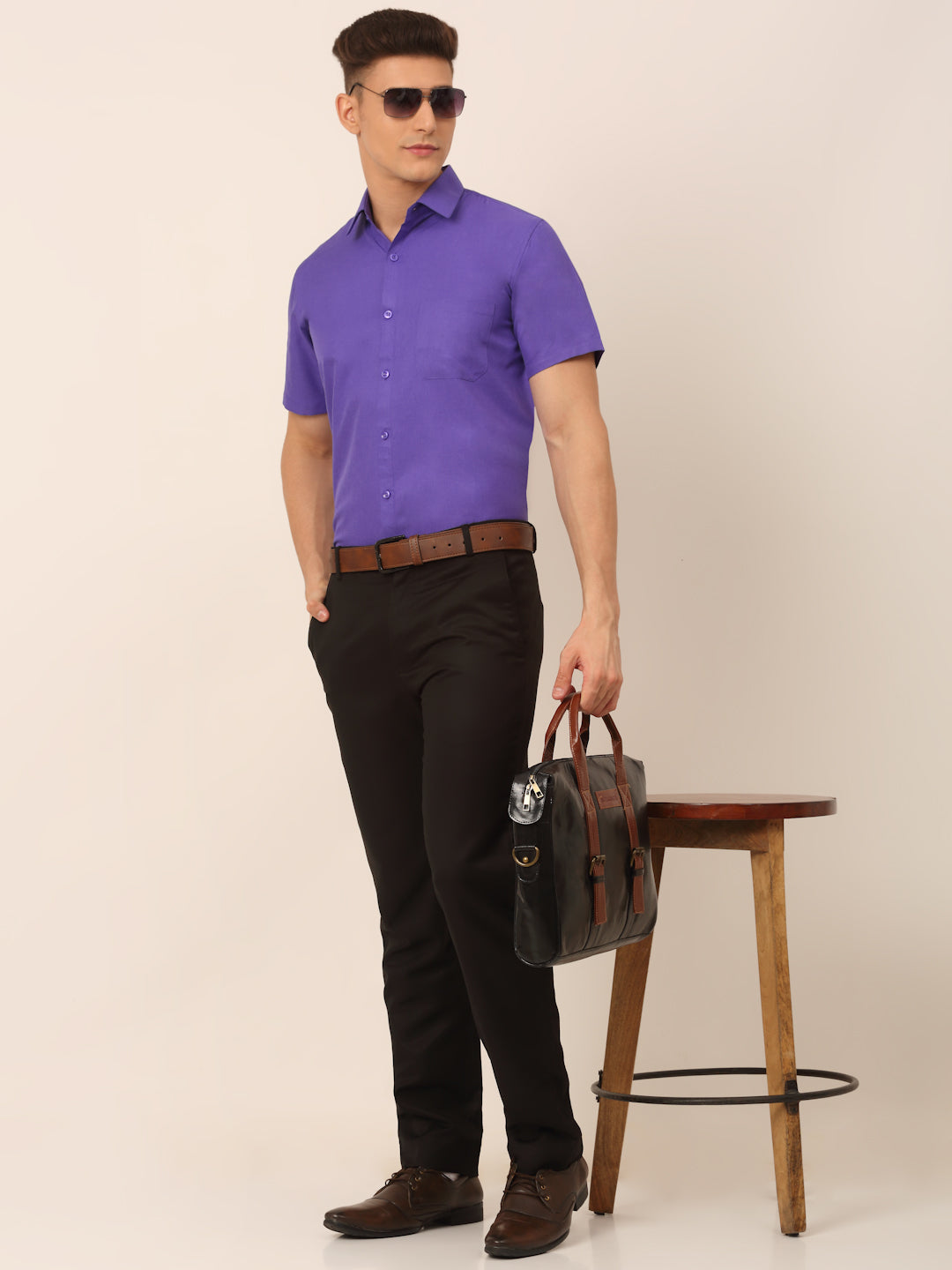 Men's Cotton Solid Half Sleeves Formal Shirt - Taantav