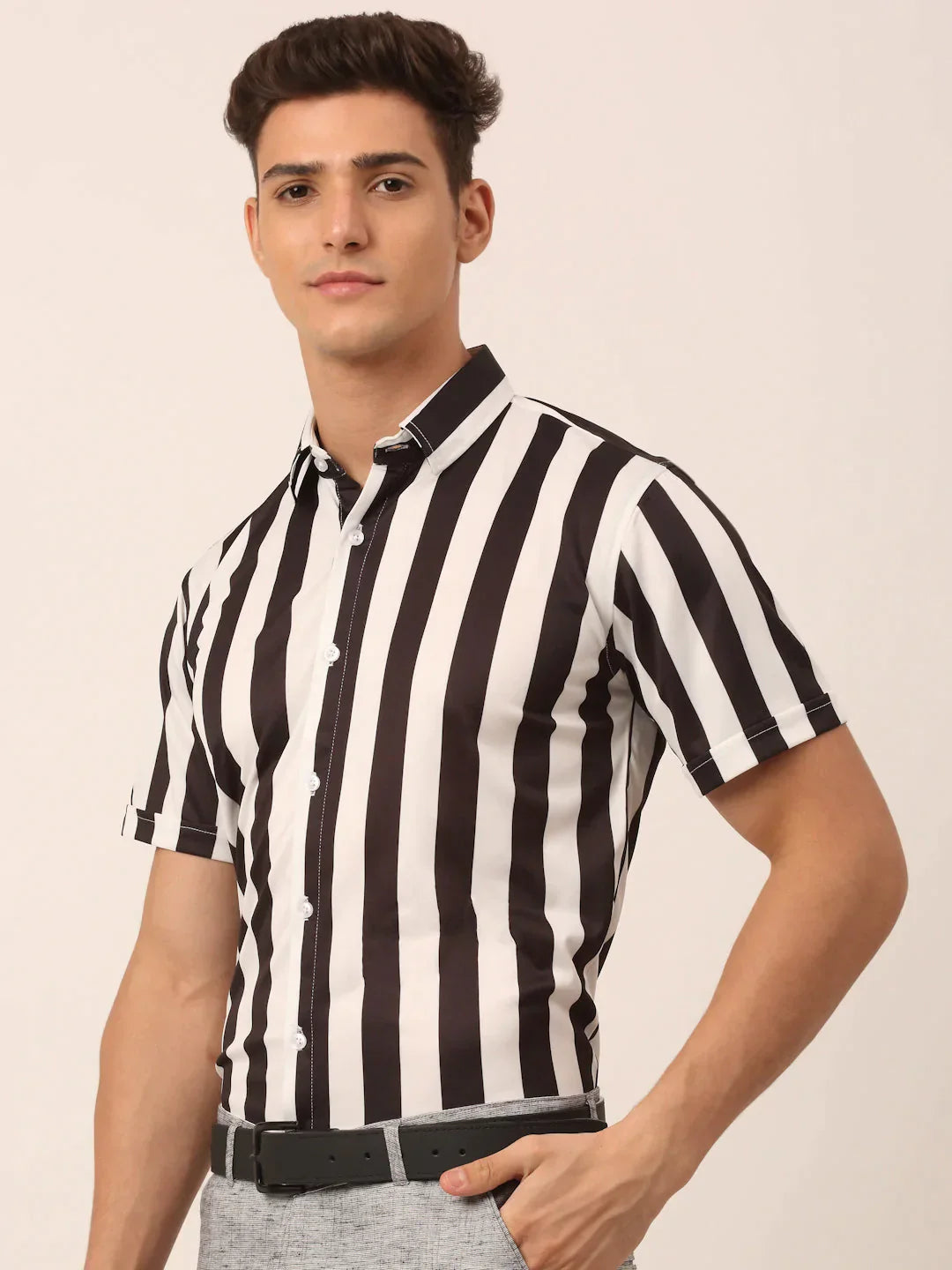 Men's Lycra Striped Half Sleeve Formal Shirts - Taantav