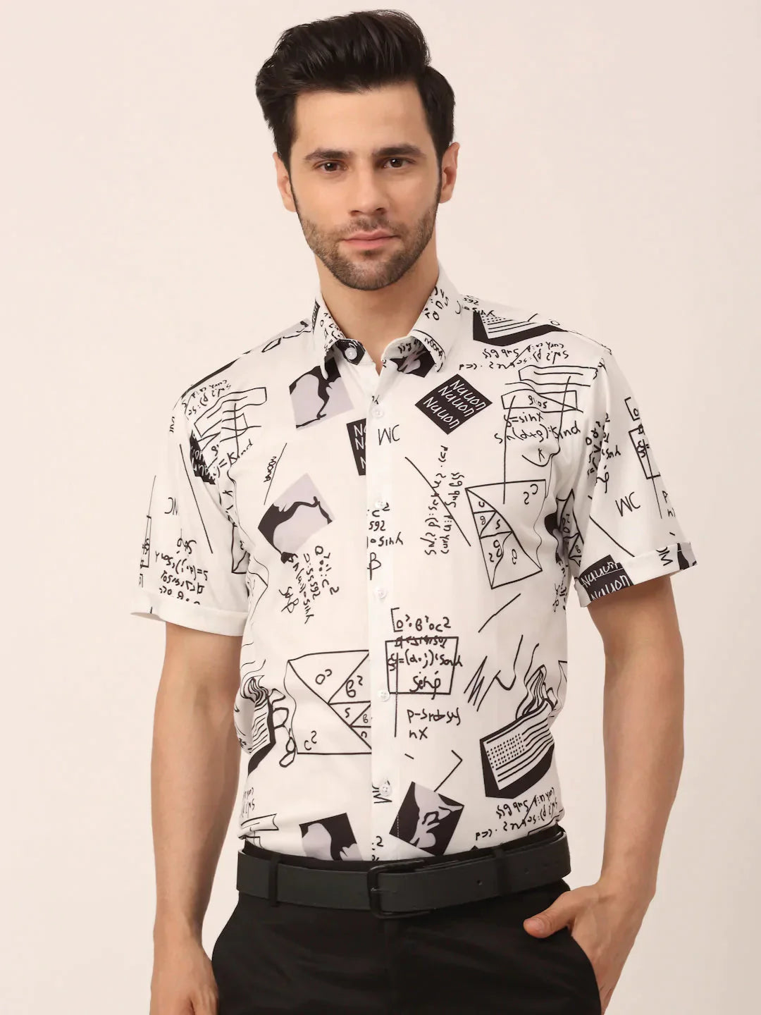 Men's Lycra Printed Half Sleeve Formal Shirts - Taantav