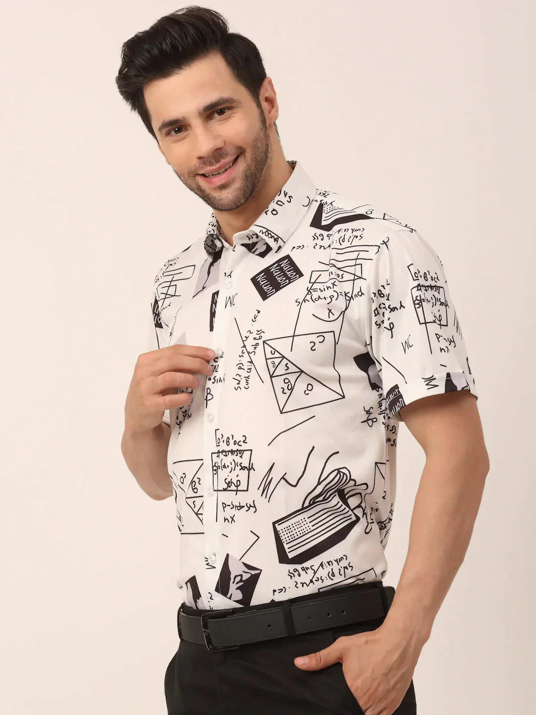 Men's Lycra Printed Half Sleeve Formal Shirts - Taantav