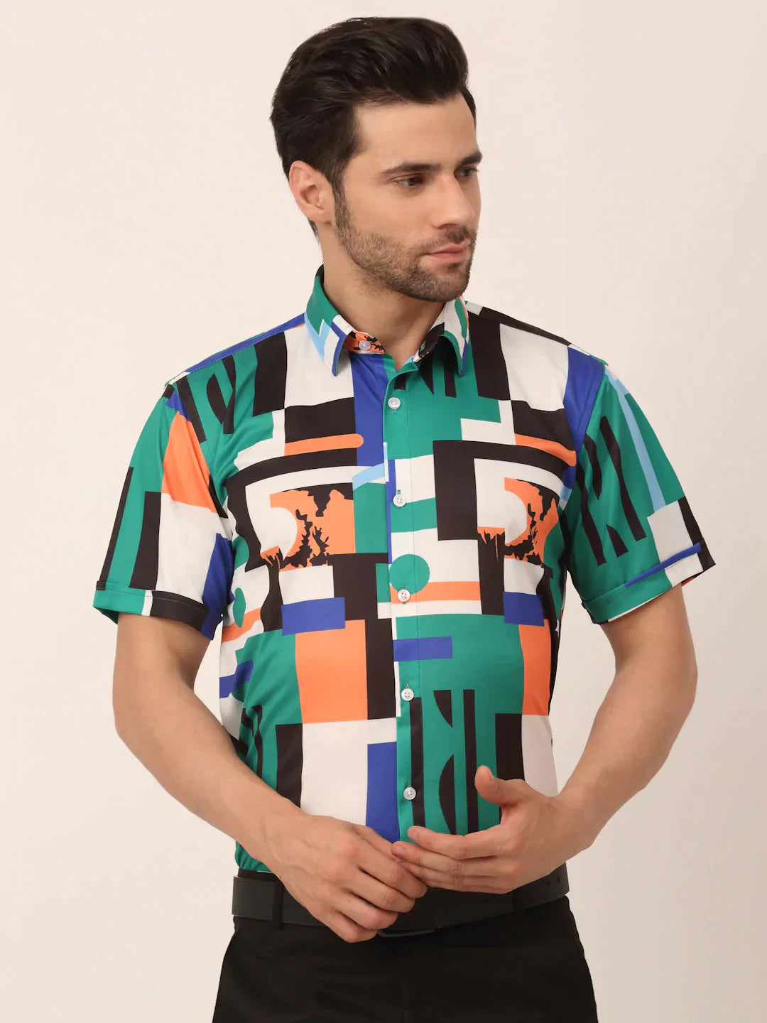 Men's Lycra Printed Half Sleeve Formal Shirts - Taantav