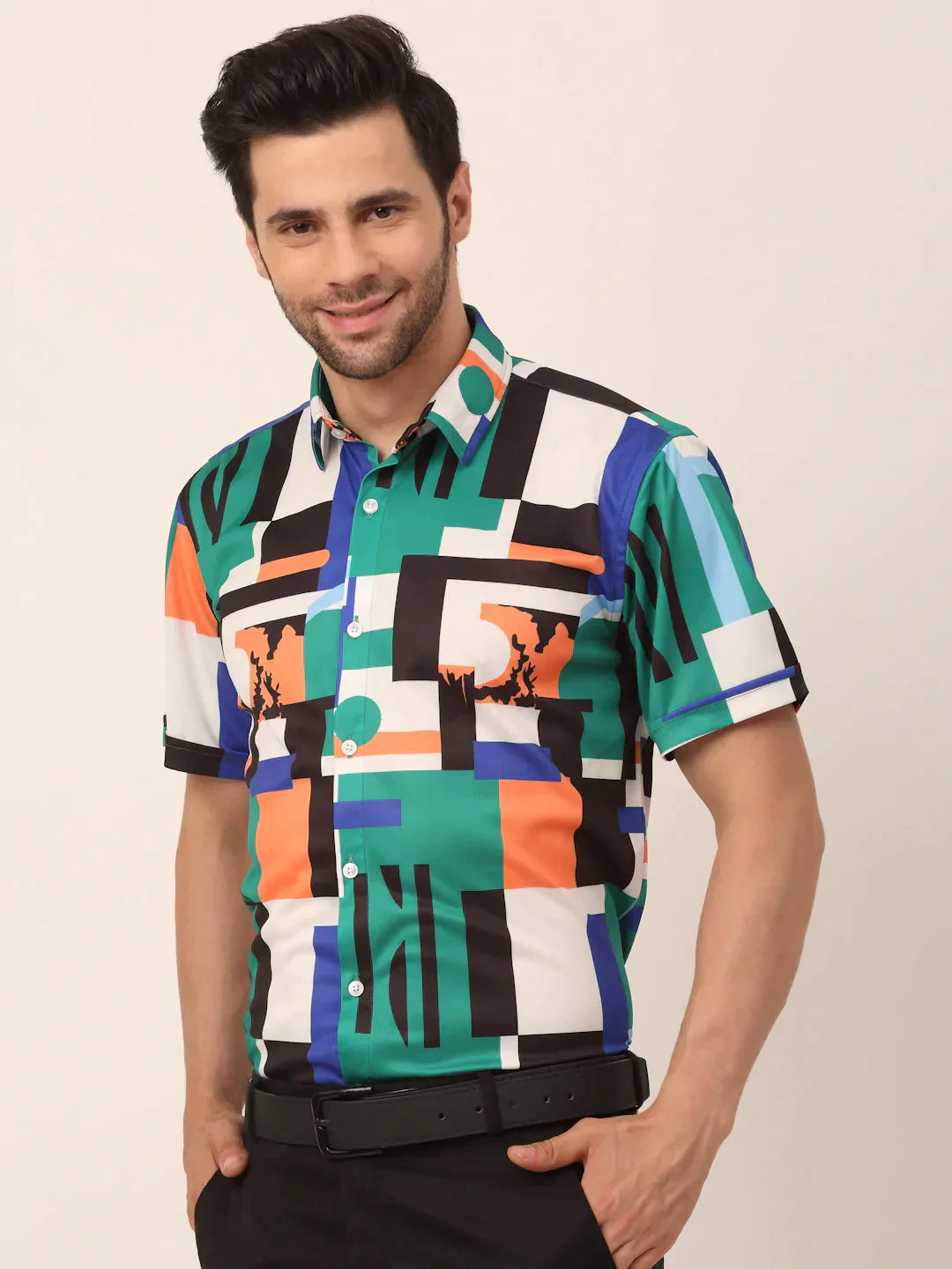 Men's Lycra Printed Half Sleeve Formal Shirts - Taantav