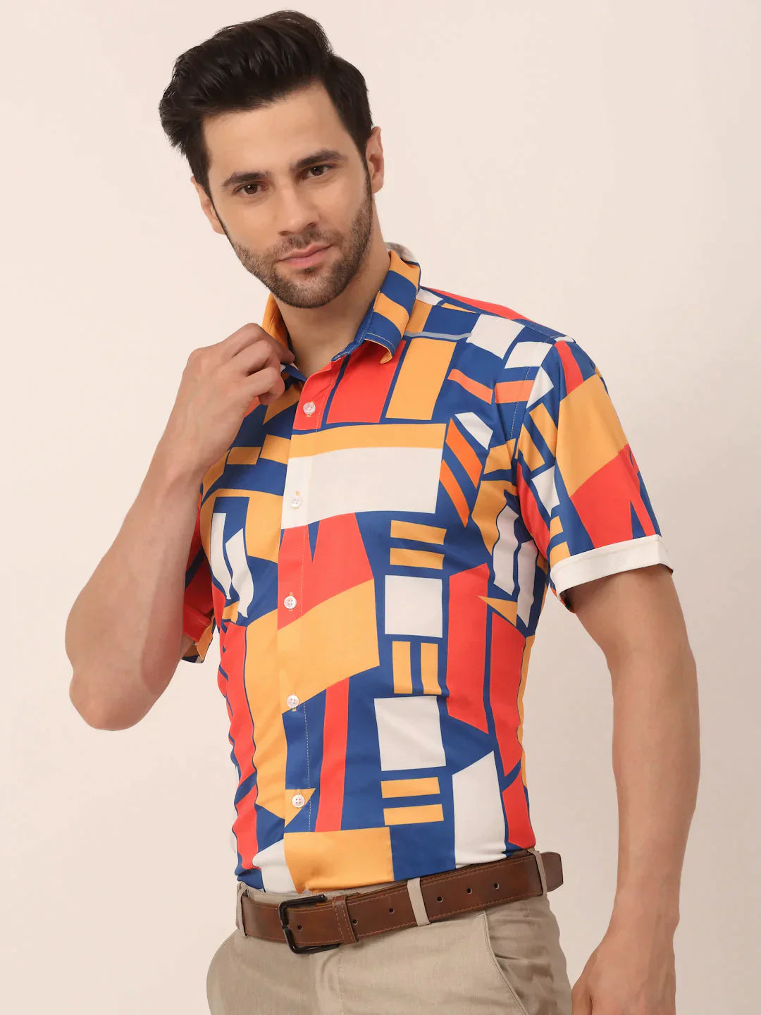 Men's Lycra Printed Half Sleeve Formal Shirts - Taantav