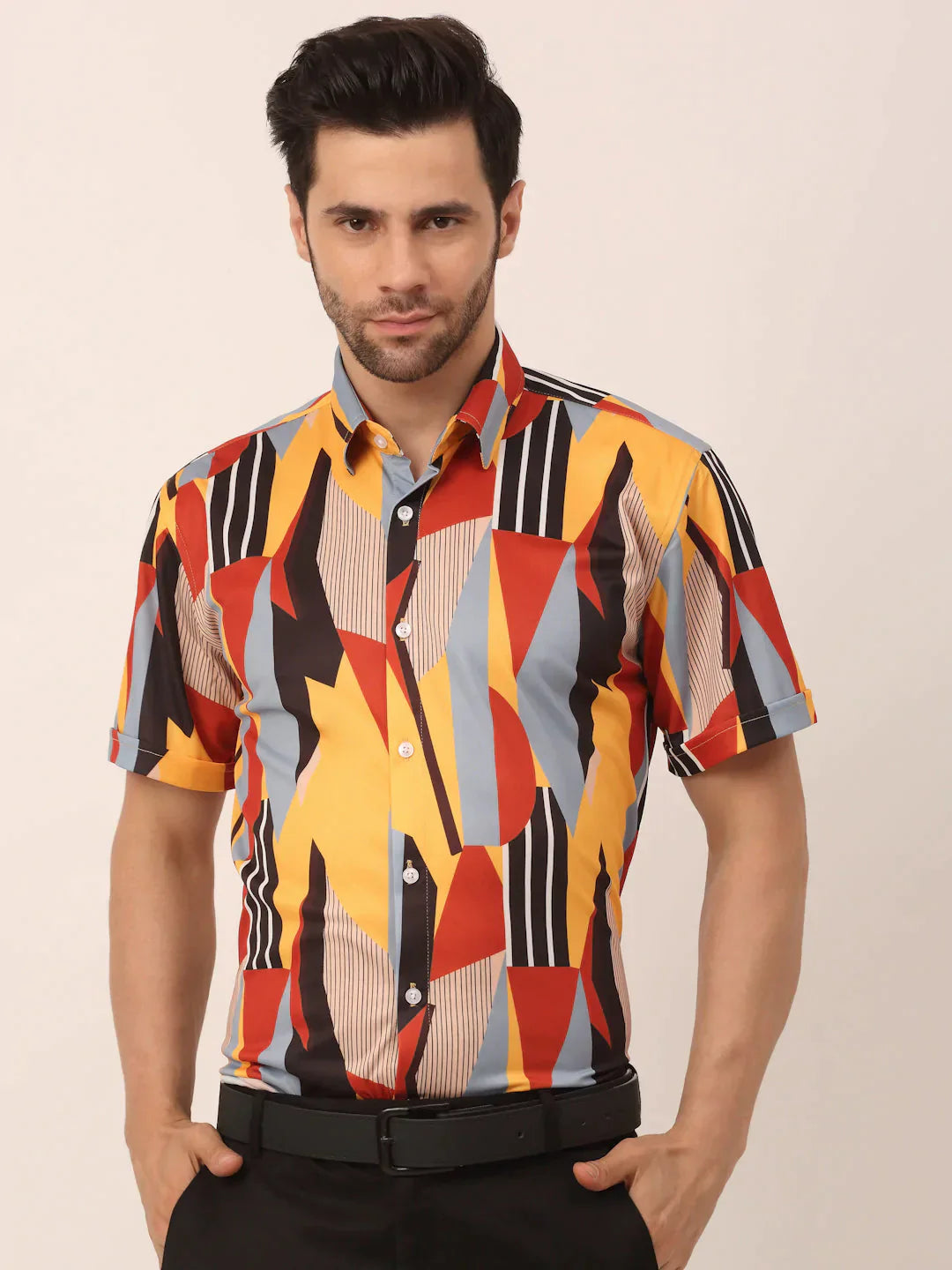 Men's Lycra Printed Half Sleeve Formal Shirts - Taantav