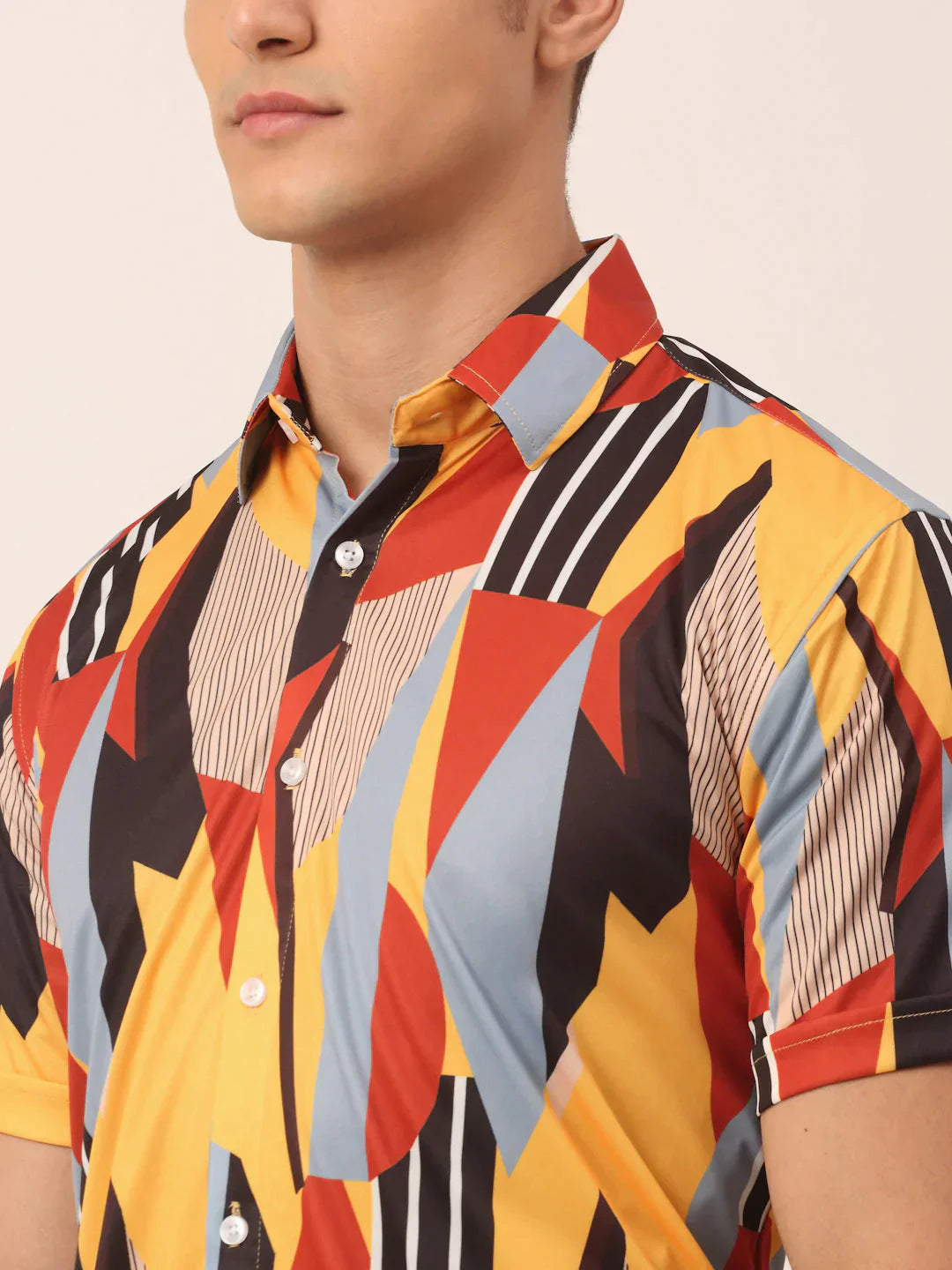 Men's Lycra Printed Half Sleeve Formal Shirts - Taantav