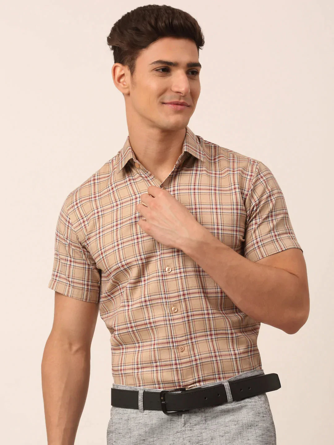 Men's Cotton Checked Half Sleeve Formal Shirts - Taantav