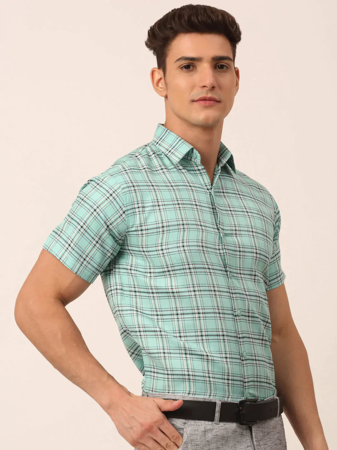 Men's Cotton Checked Half Sleeve Formal Shirts - Taantav