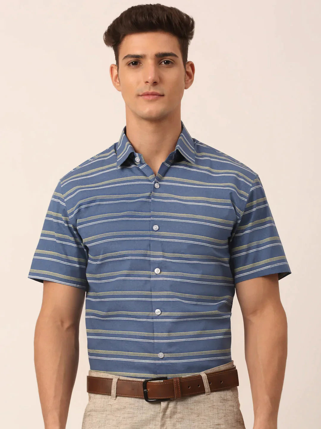 Men's Cotton Striped Half Sleeve Formal Shirts - Taantav