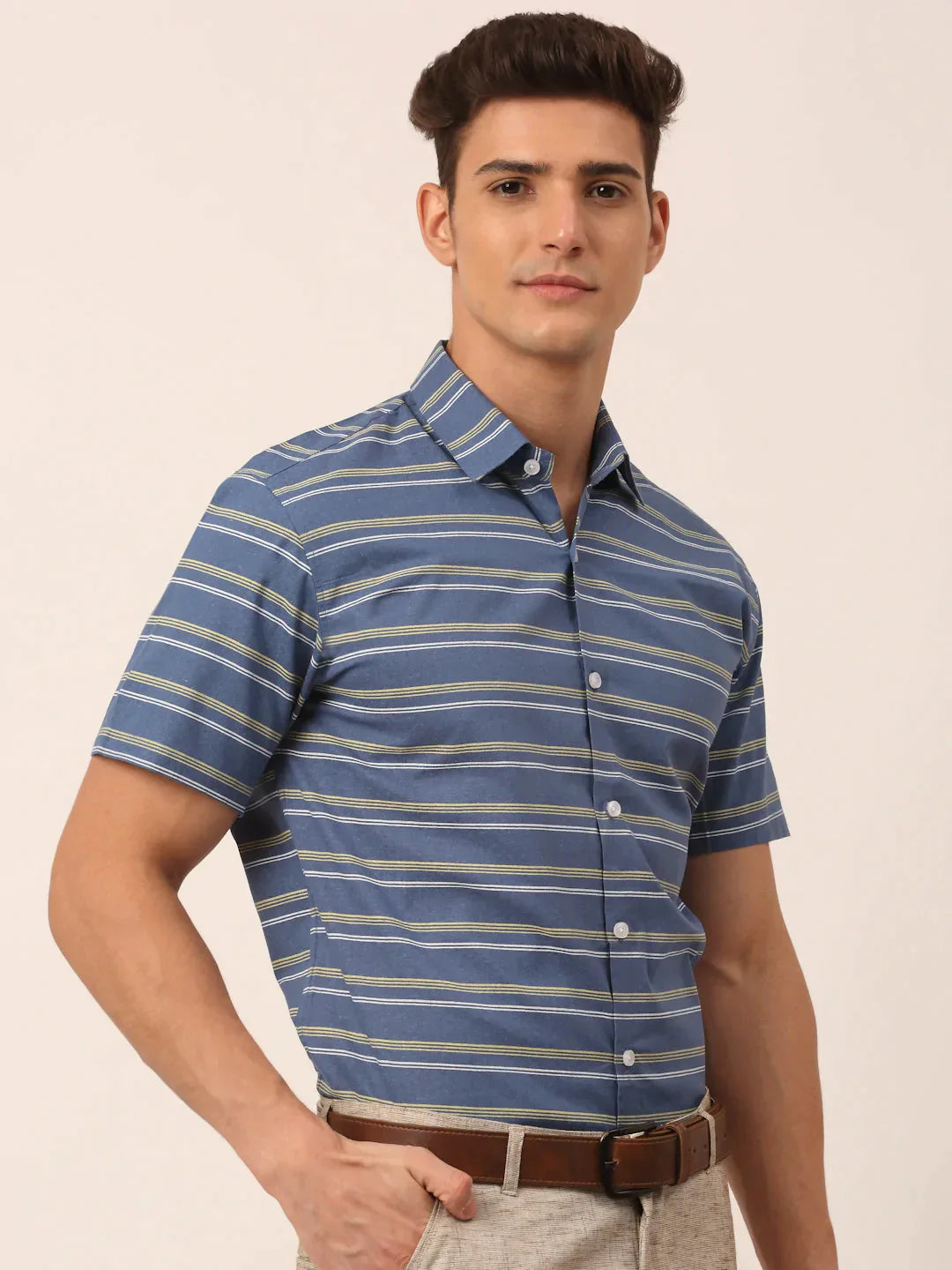 Men's Cotton Striped Half Sleeve Formal Shirts - Taantav