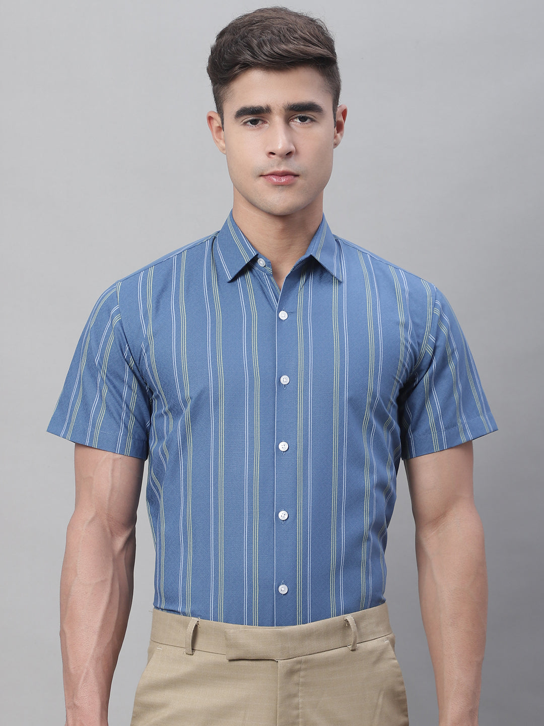 Men's Blue Striped Formal Shirt - Taantav