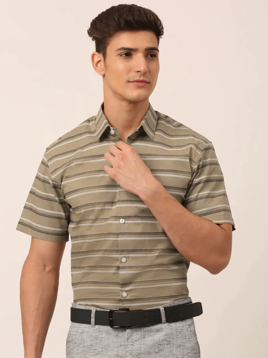 Men's Cotton Striped Half Sleeve Formal Shirts - Taantav