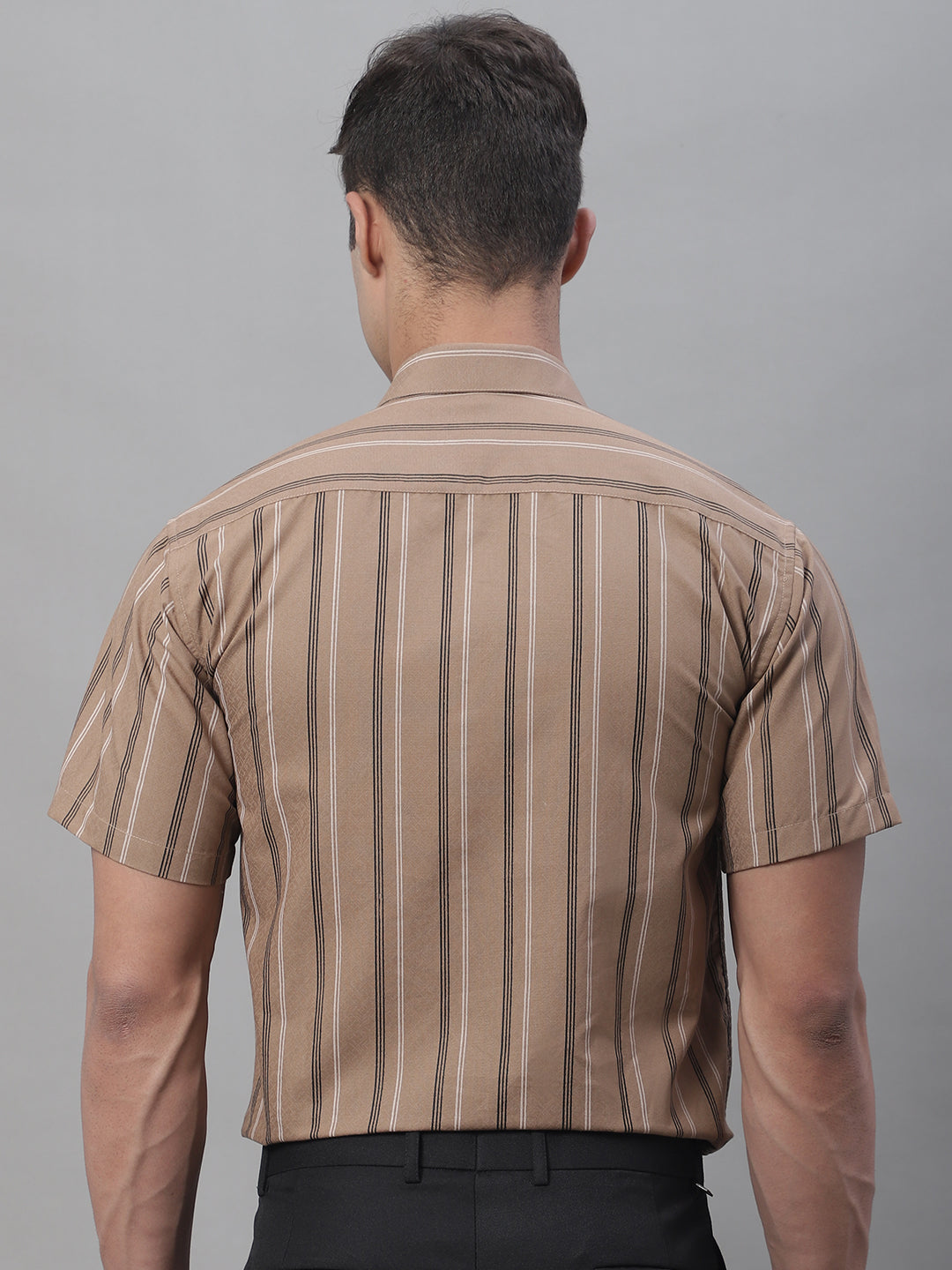 Men's Brown Striped Formal Shirt - Taantav