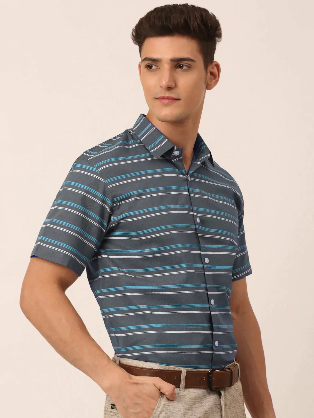 Men's Cotton Striped Half Sleeve Formal Shirts - Taantav