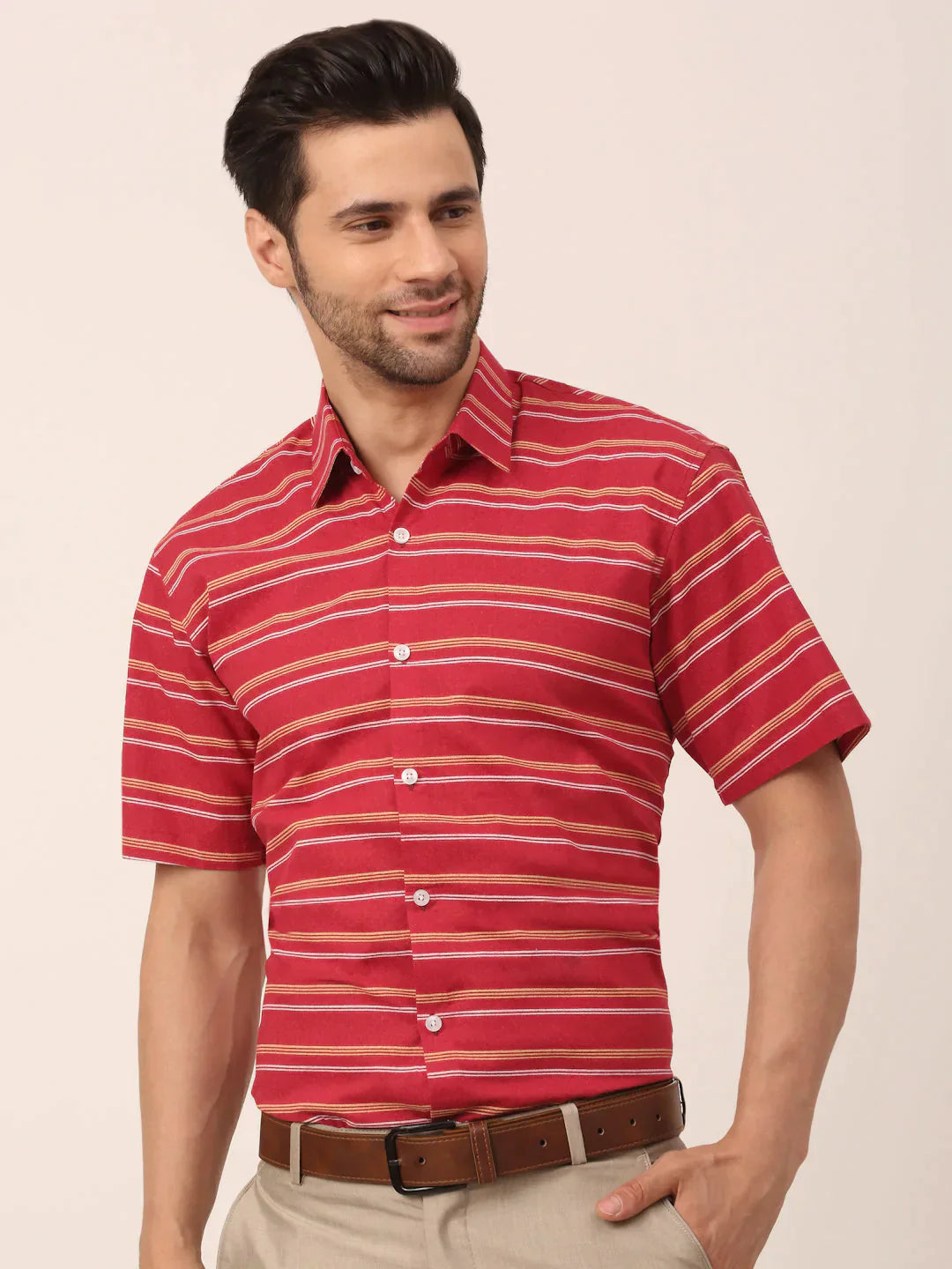 Men's Cotton Striped Half Sleeve Formal Shirts - Taantav