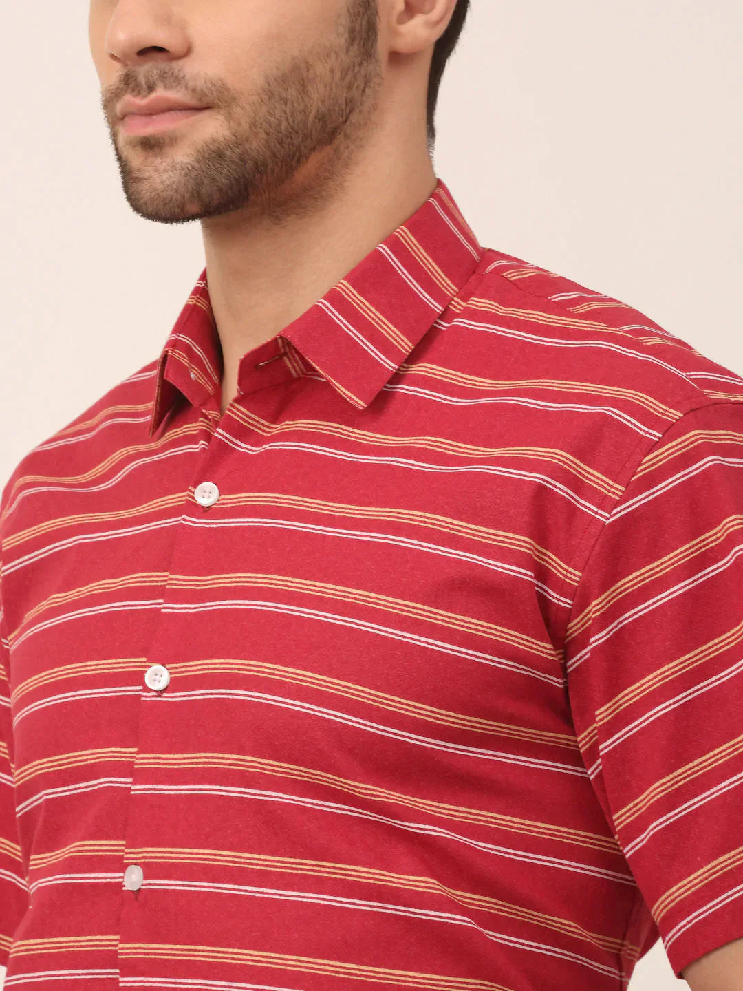 Men's Cotton Striped Half Sleeve Formal Shirts - Taantav