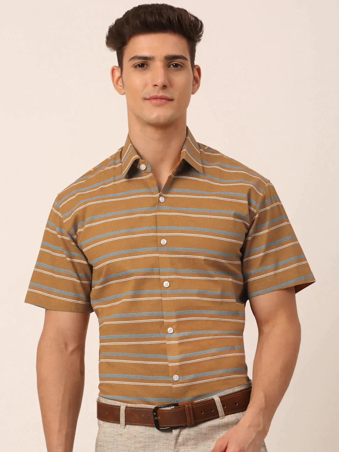 Men's Cotton Striped Half Sleeve Formal Shirts - Taantav