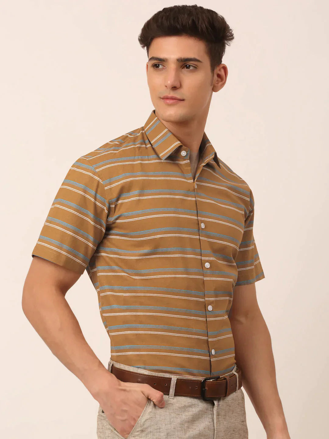 Men's Cotton Striped Half Sleeve Formal Shirts - Taantav