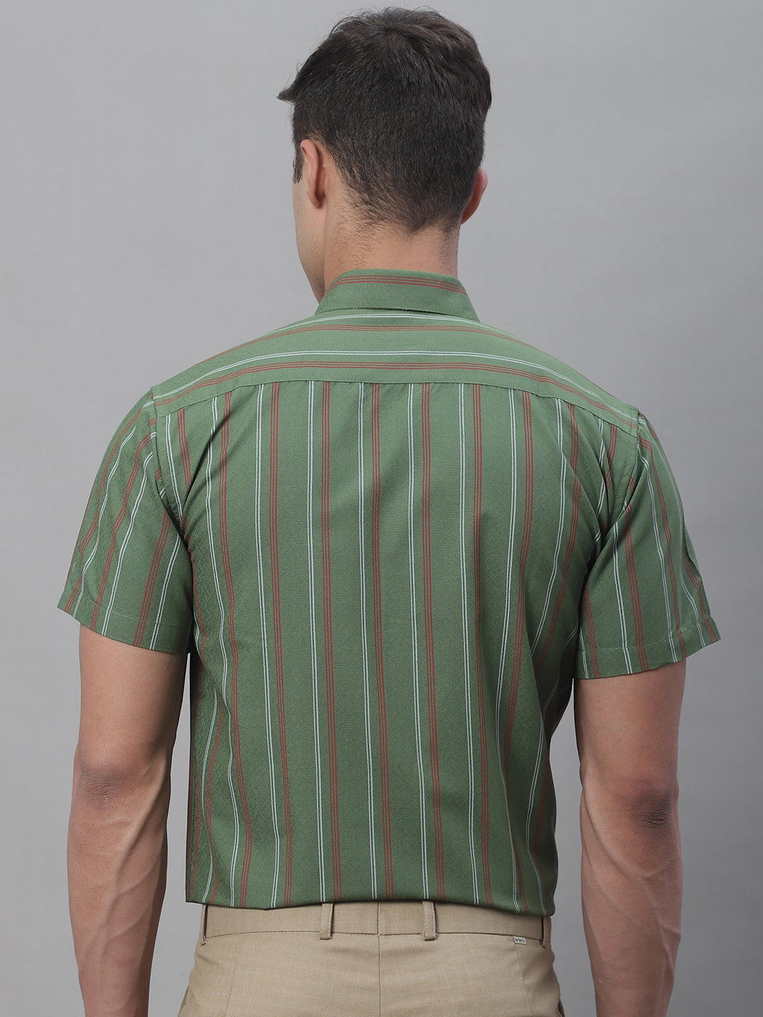 Men's Olive Green Striped Formal Shirt - Taantav