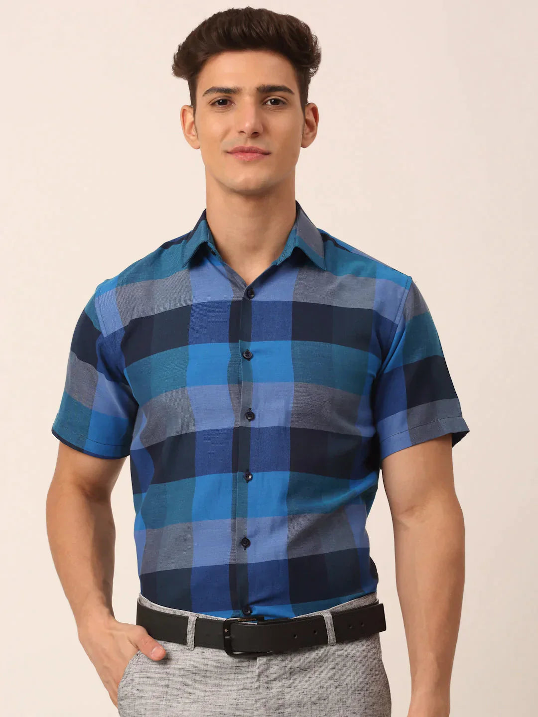 Men's Cotton Checked Half Sleeve Formal Shirts - Taantav