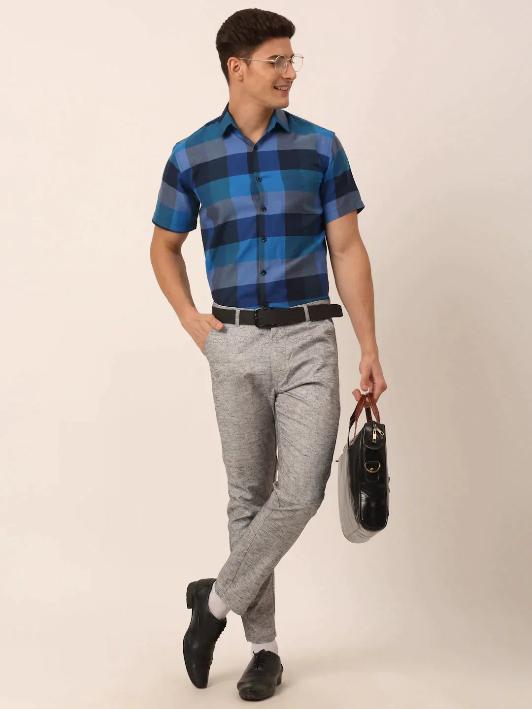 Men's Cotton Checked Half Sleeve Formal Shirts - Taantav