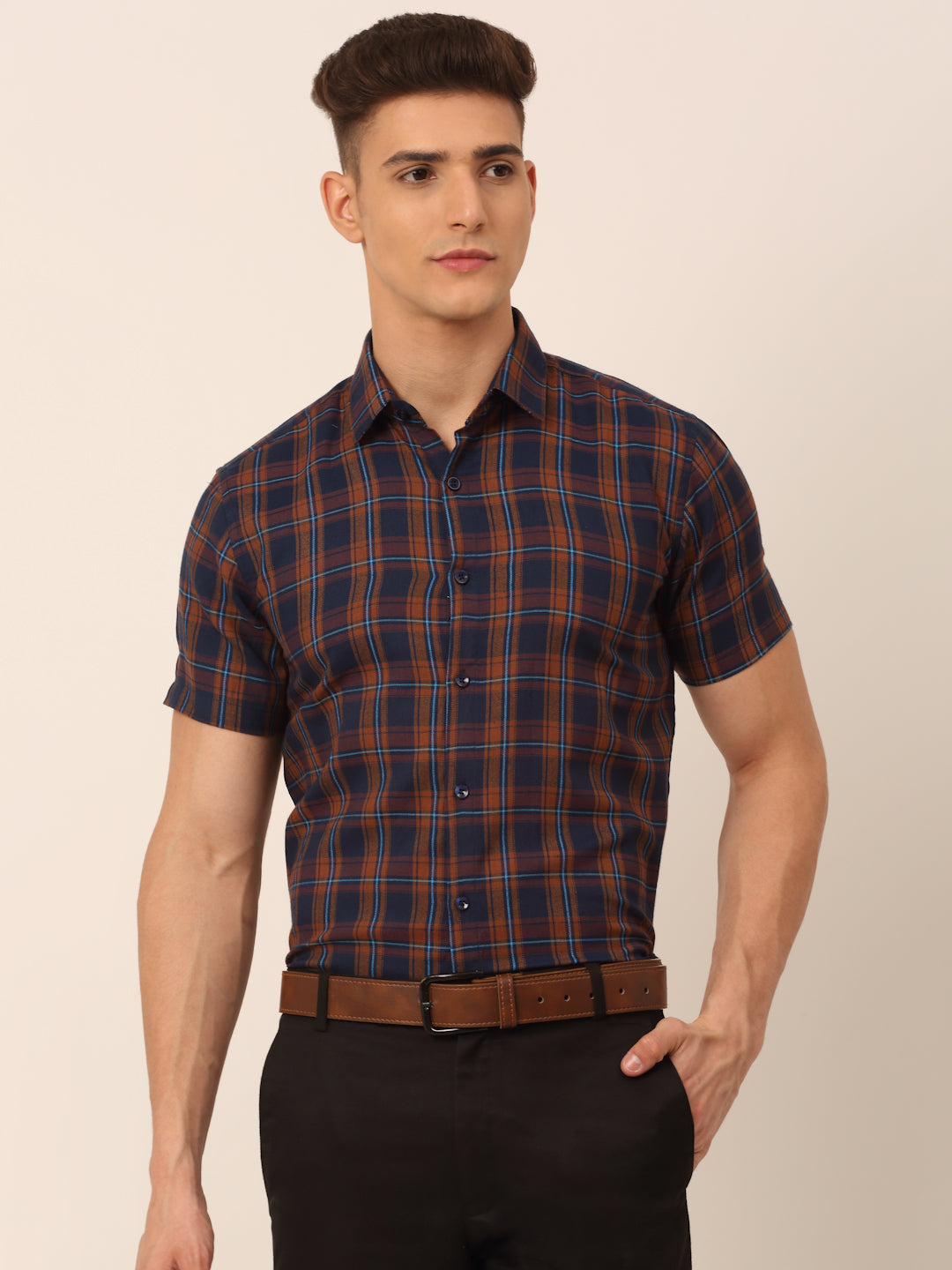 Men's Cotton Checked Half Sleeves Formal Shirts - Taantav