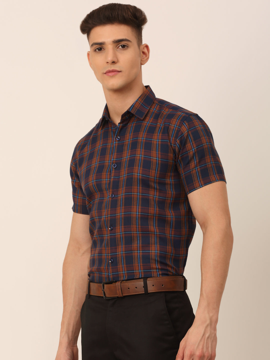 Men's Cotton Checked Half Sleeves Formal Shirts - Taantav