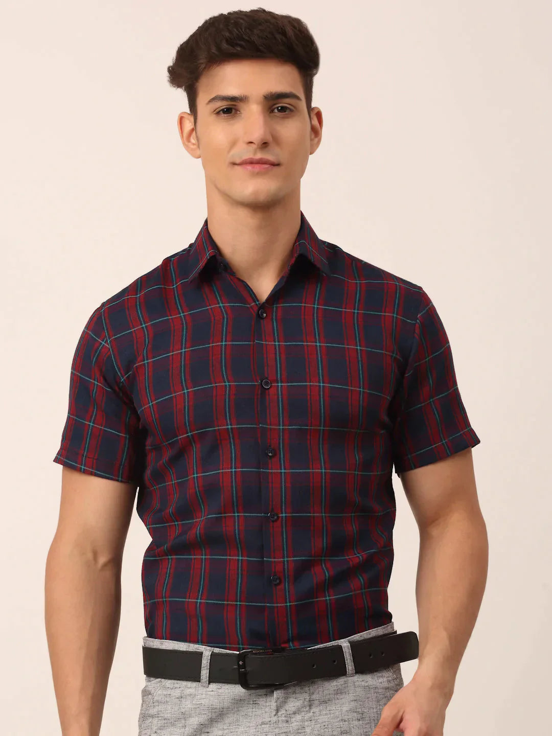 Men's Cotton Checked Half Sleeve Formal Shirts - Taantav