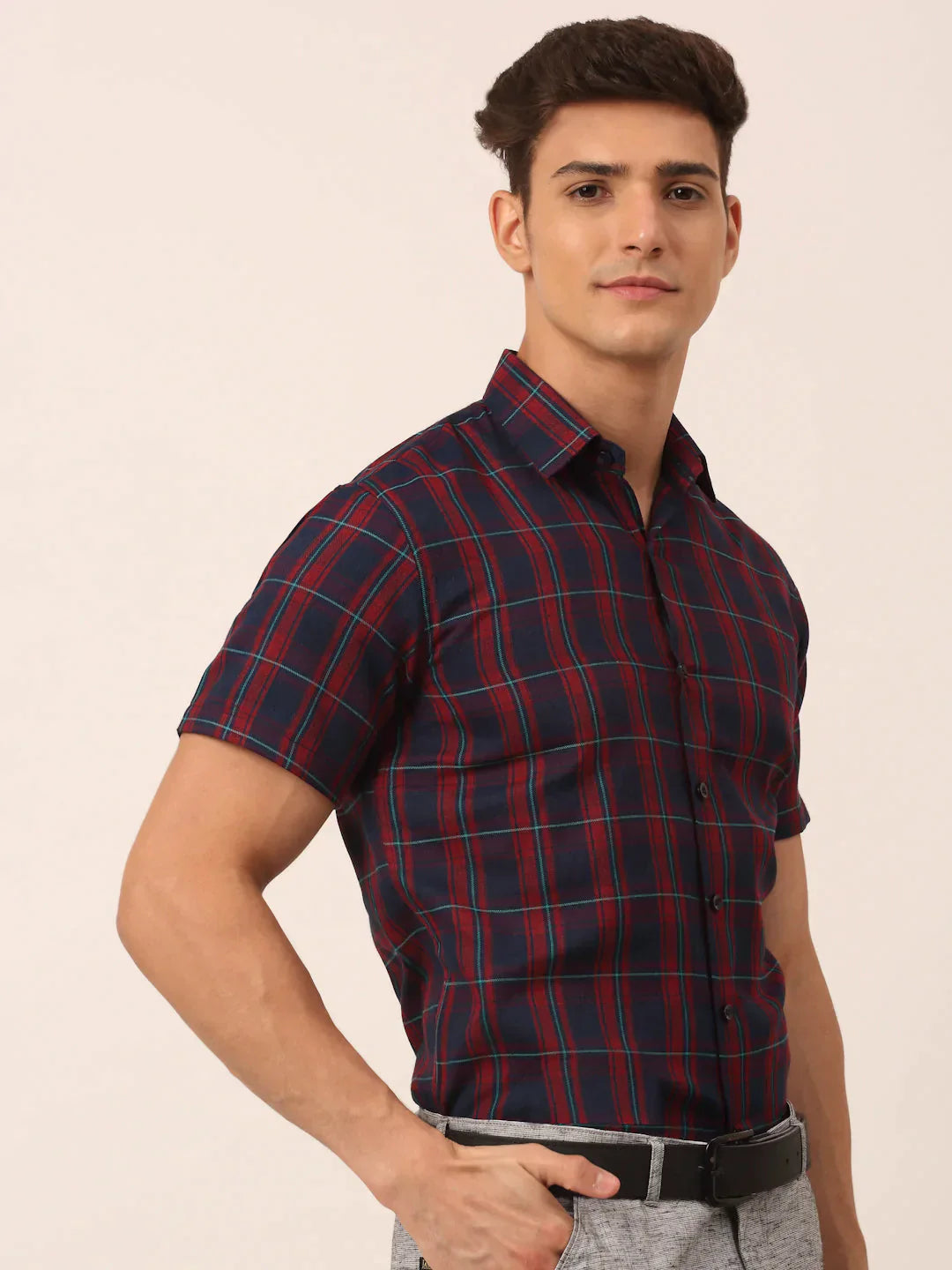 Men's Cotton Checked Half Sleeve Formal Shirts - Taantav