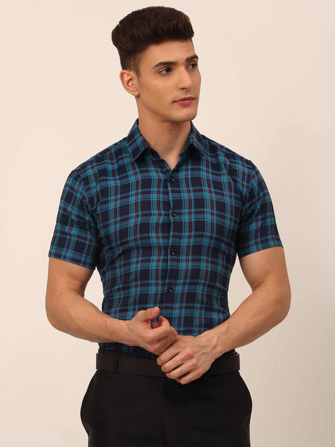 Men's Cotton Checked Half Sleeves Formal Shirts - Taantav