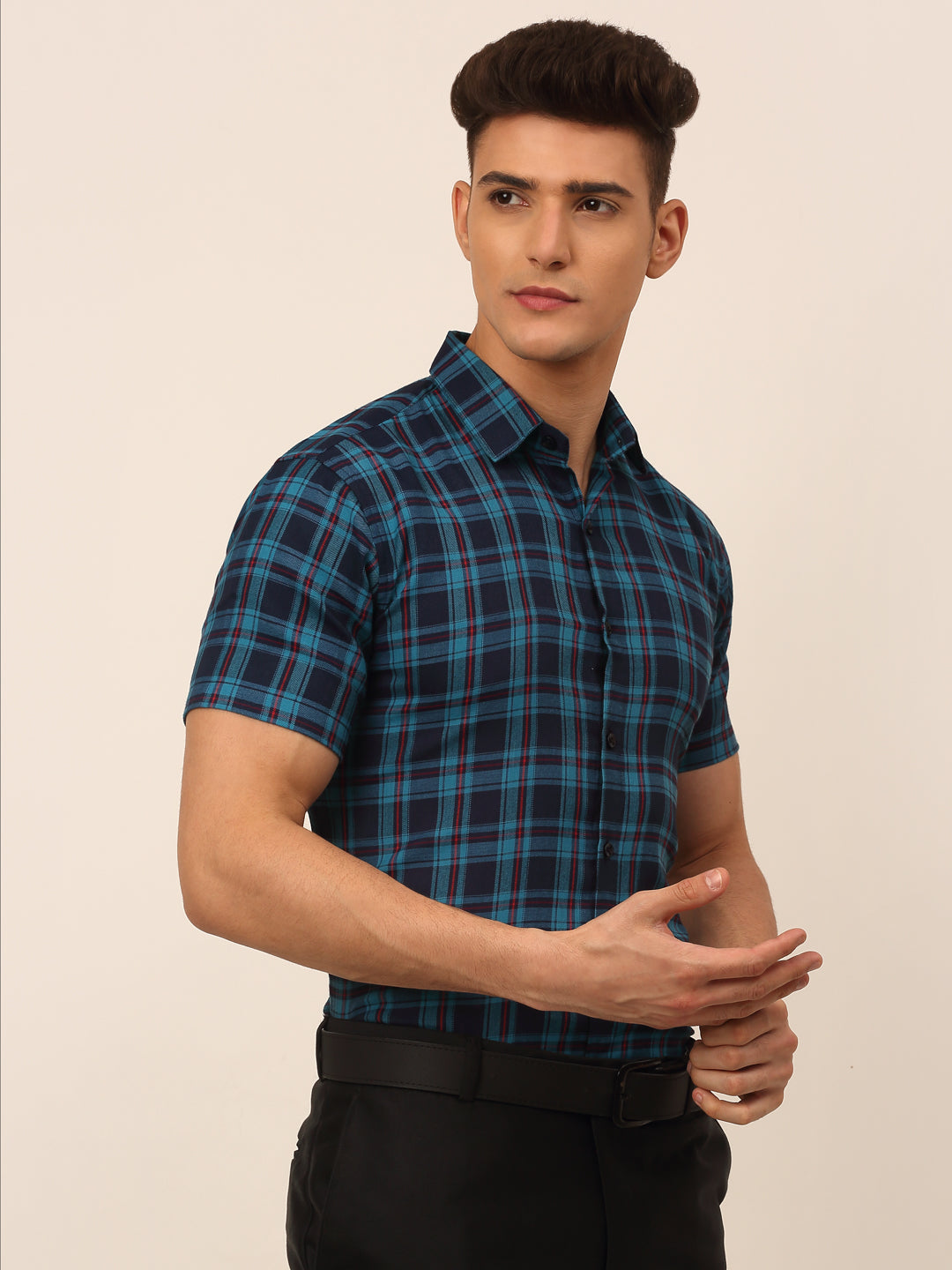 Men's Cotton Checked Half Sleeves Formal Shirts - Taantav