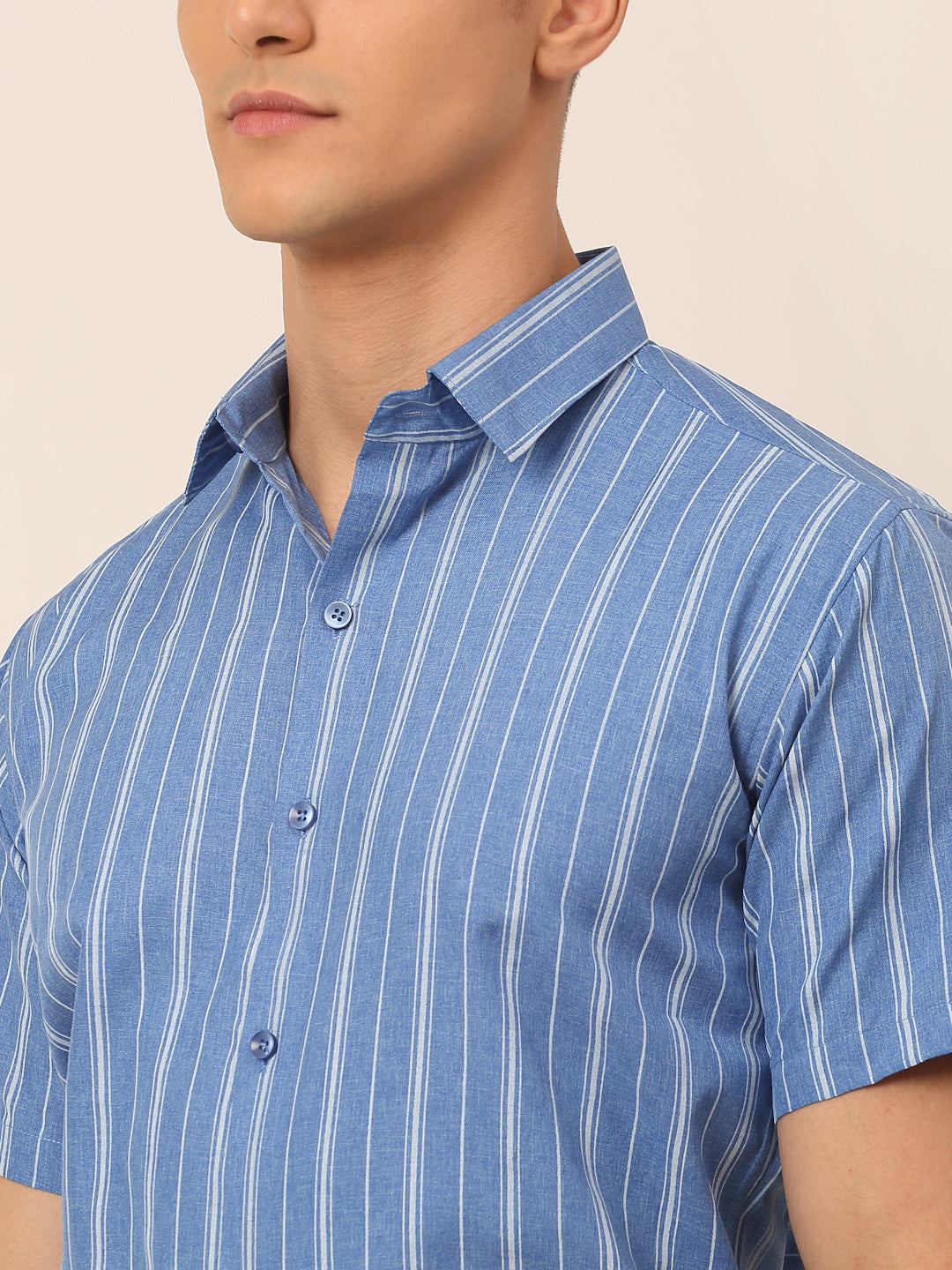 Men's Blue & White Classic Striped Formal Shirt - Taantav