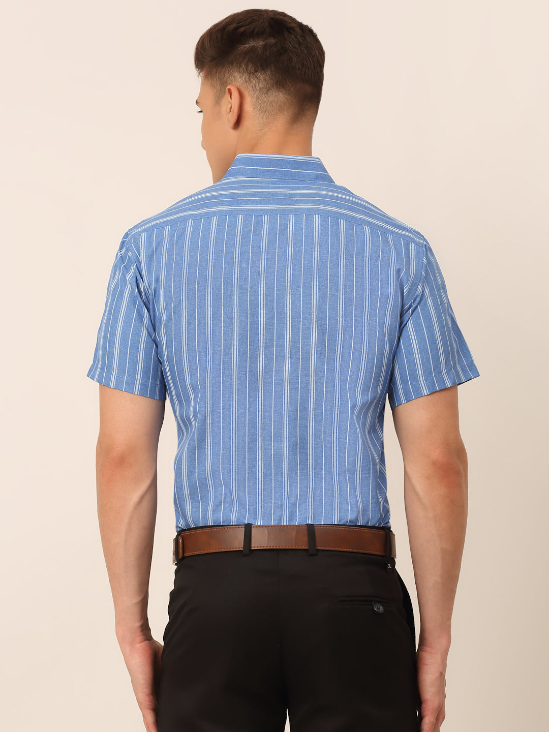 Men's Blue & White Classic Striped Formal Shirt - Taantav