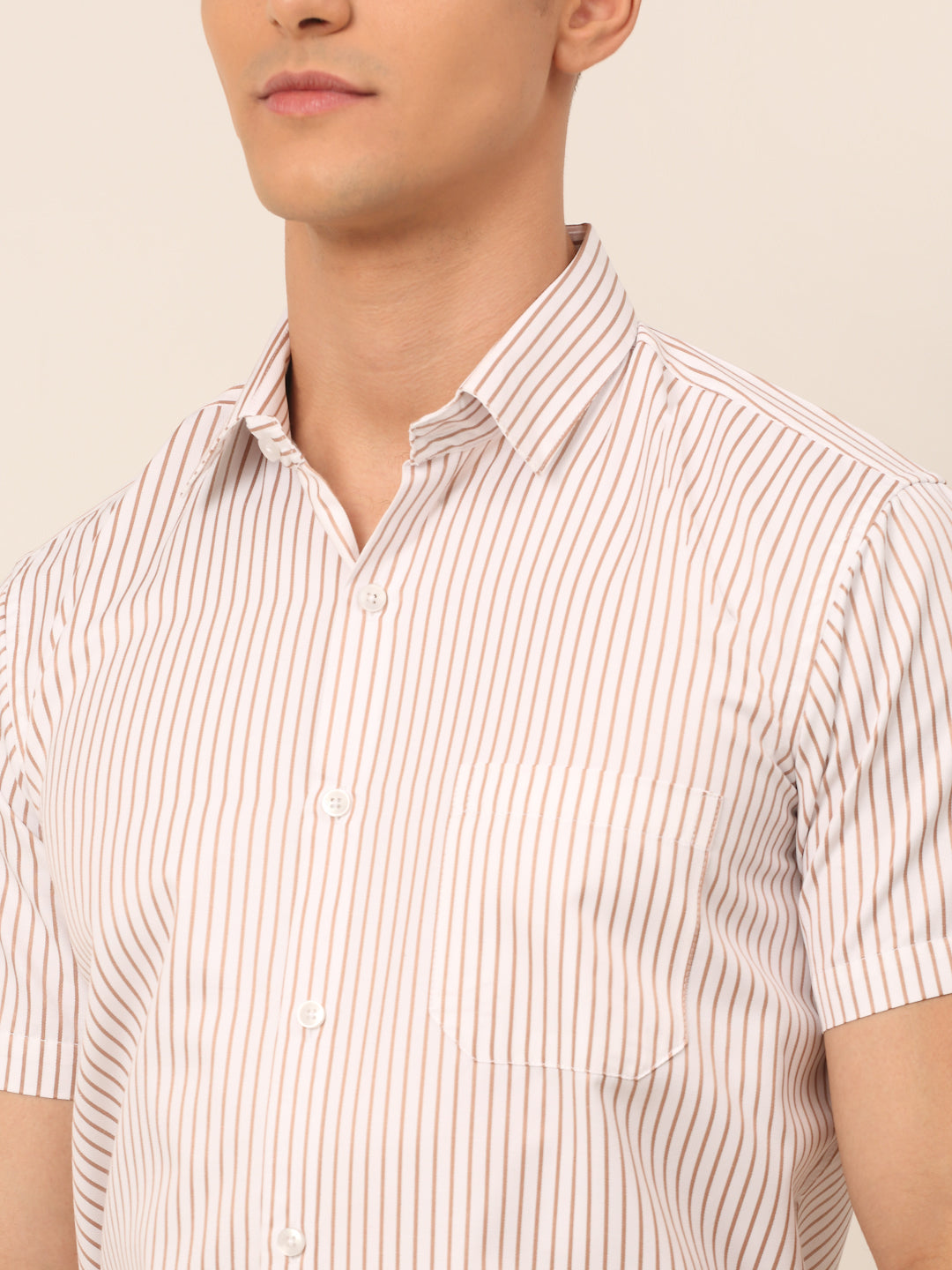 Men's White Classic Striped Formal Shirt - Taantav