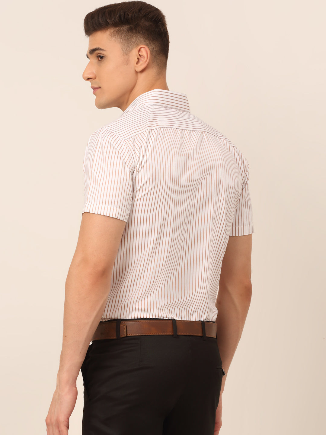 Men's White Classic Striped Formal Shirt - Taantav