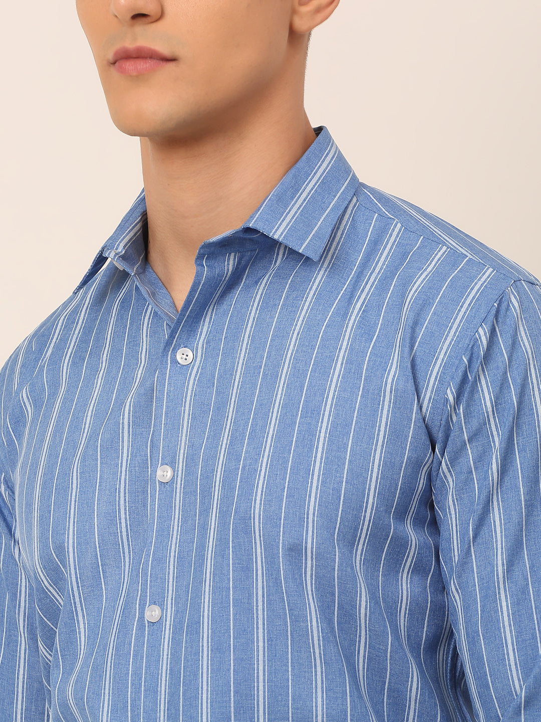 Men's Blue & White Classic Striped Formal Shirt - Taantav