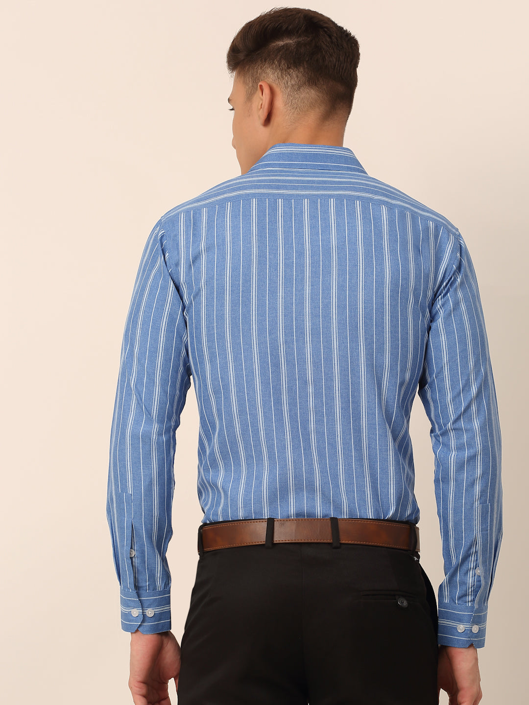 Men's Blue & White Classic Striped Formal Shirt - Taantav