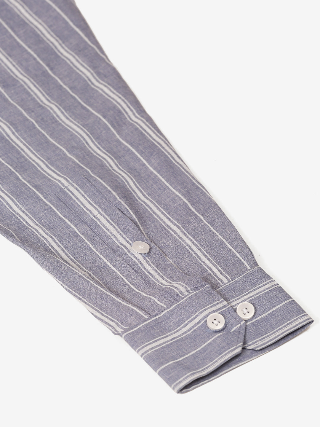 Men's Light Grey & White Classic Striped Formal Shirt - Taantav