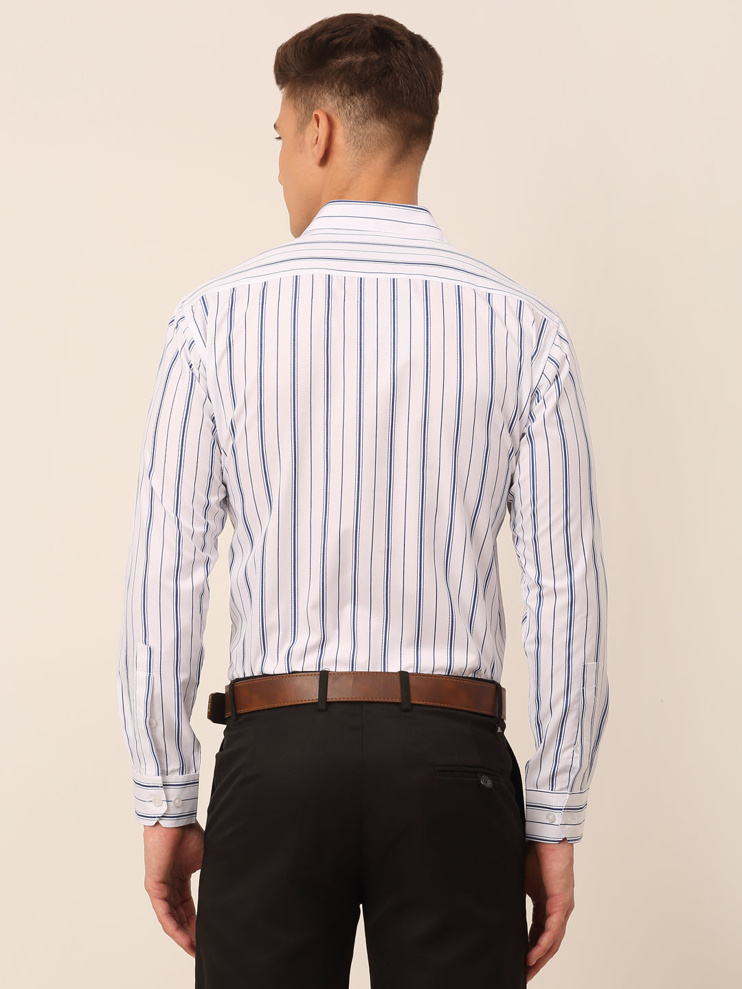 Men's White & Blue Classic Striped Formal Shirt - Taantav