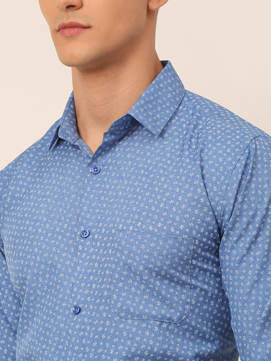 Men's Blue Classic Printed Formal Shirt - Taantav