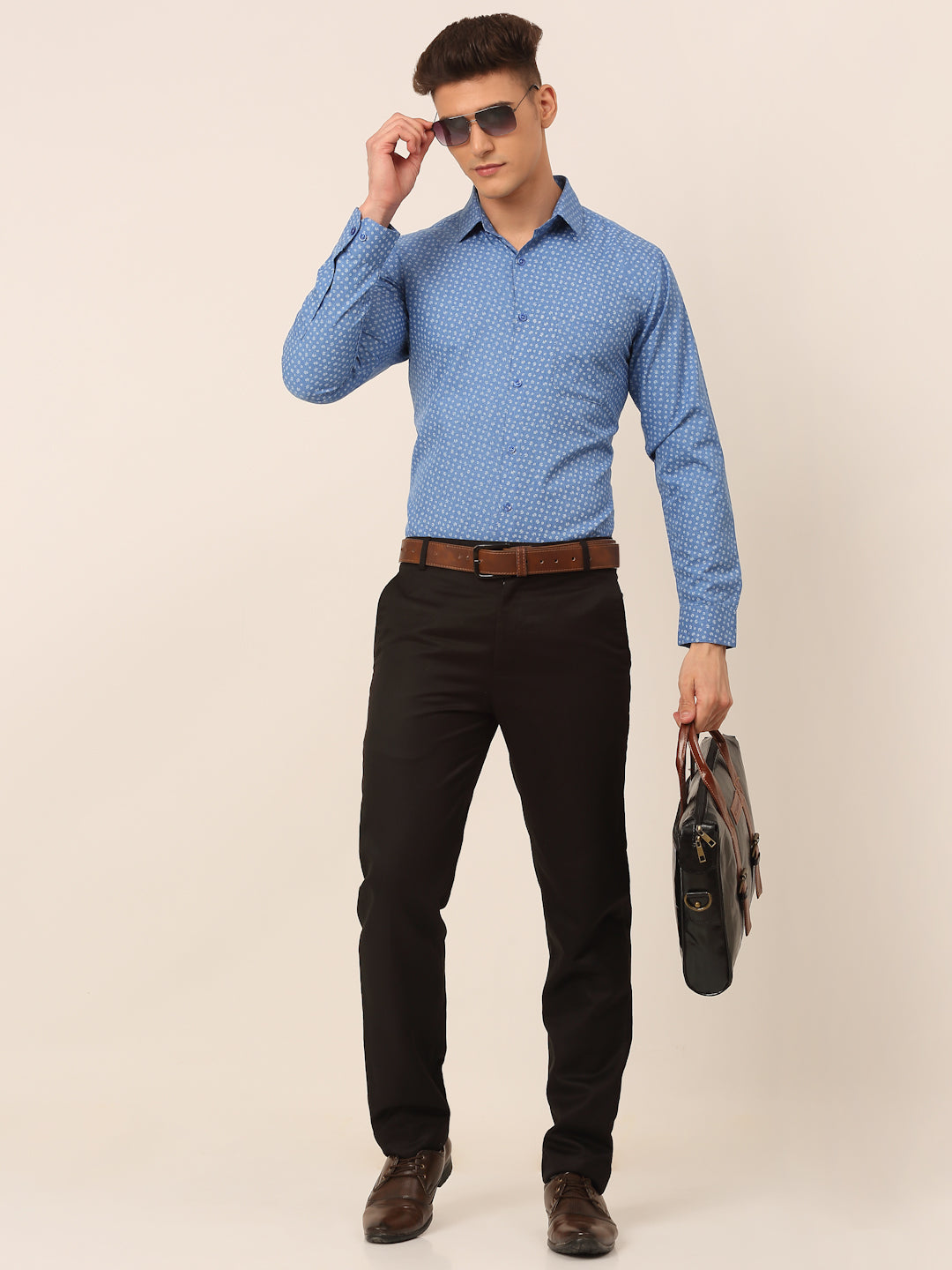 Men's Blue Classic Printed Formal Shirt - Taantav