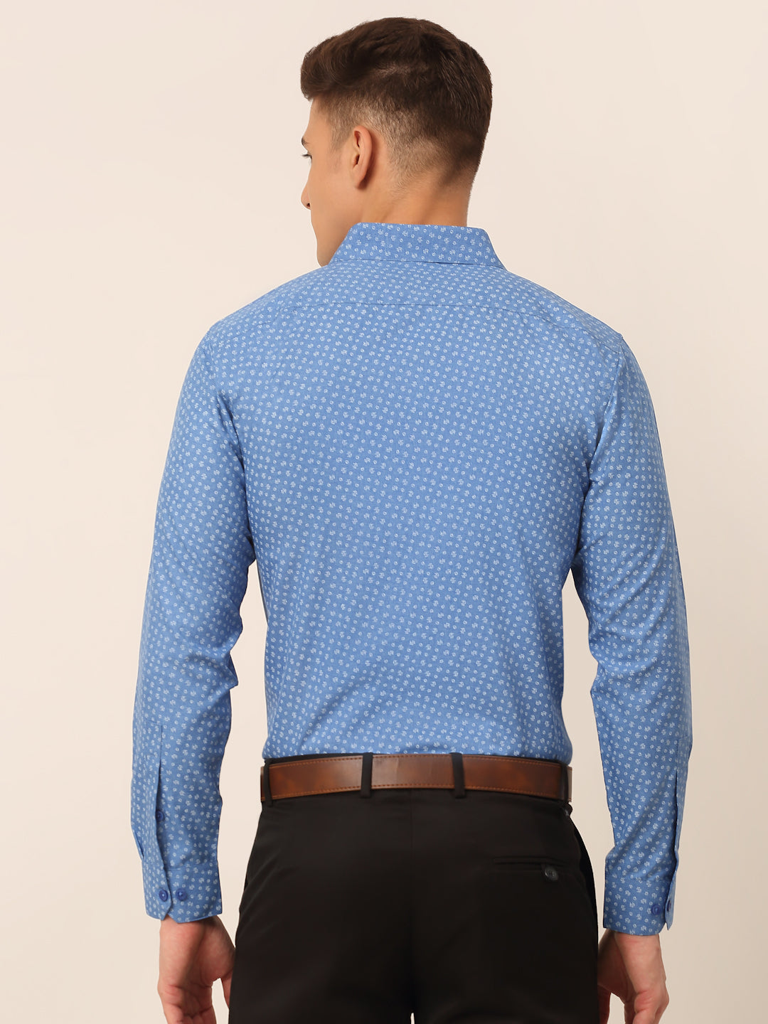 Men's Blue Classic Printed Formal Shirt - Taantav