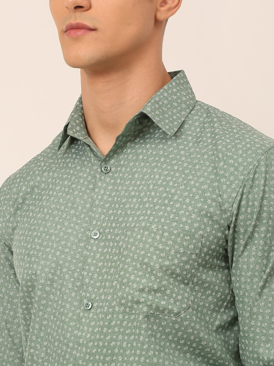 Men's Green Classic Printed Formal Shirt - Taantav