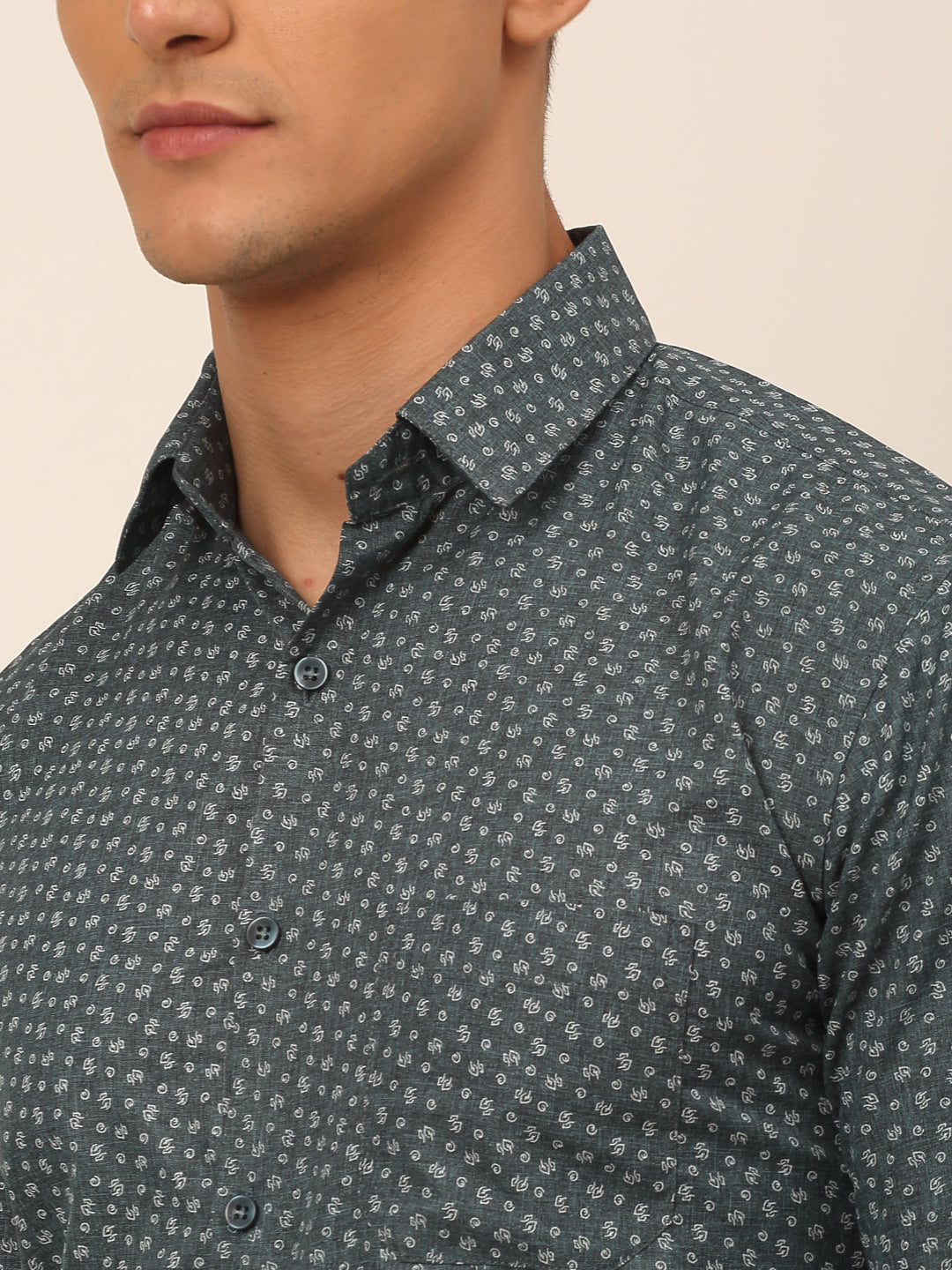 Men's Grey Classic Printed Formal Shirt - Taantav