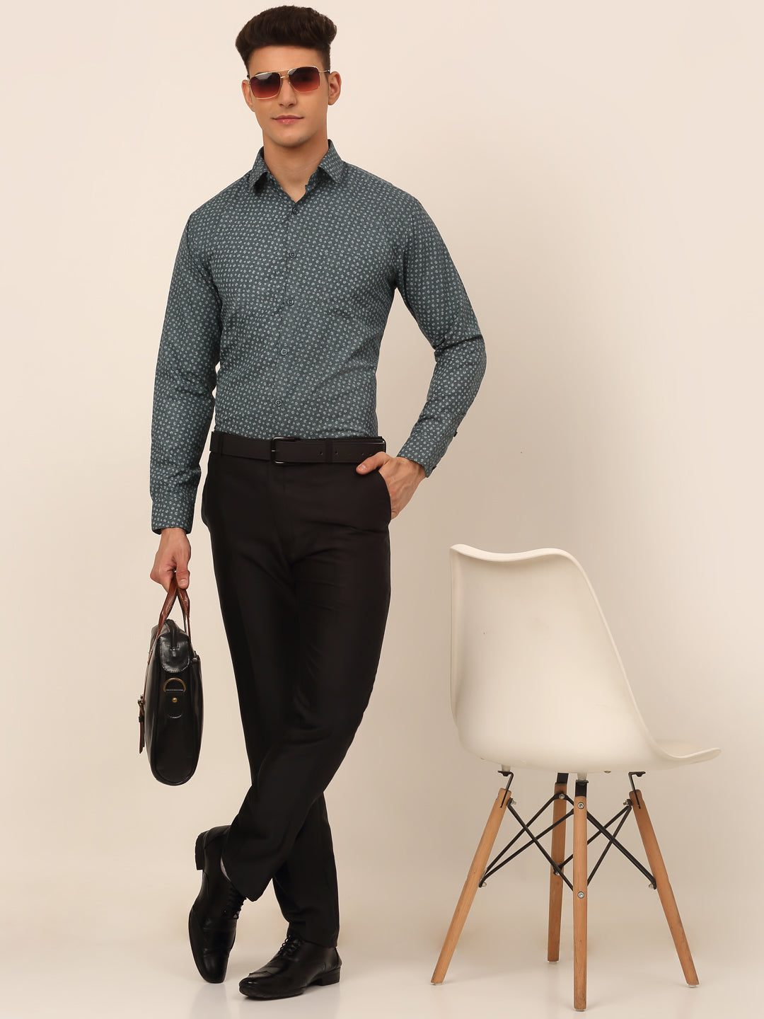 Men's Grey Classic Printed Formal Shirt - Taantav