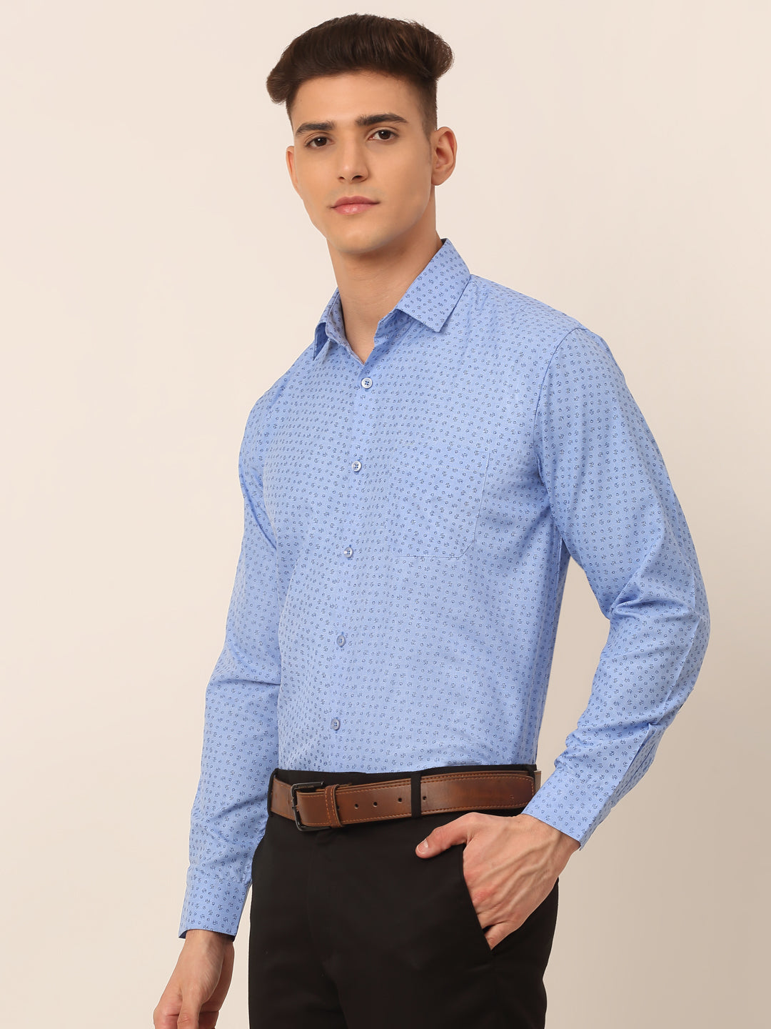 Men's Blue Classic Printed Formal Shirt - Taantav