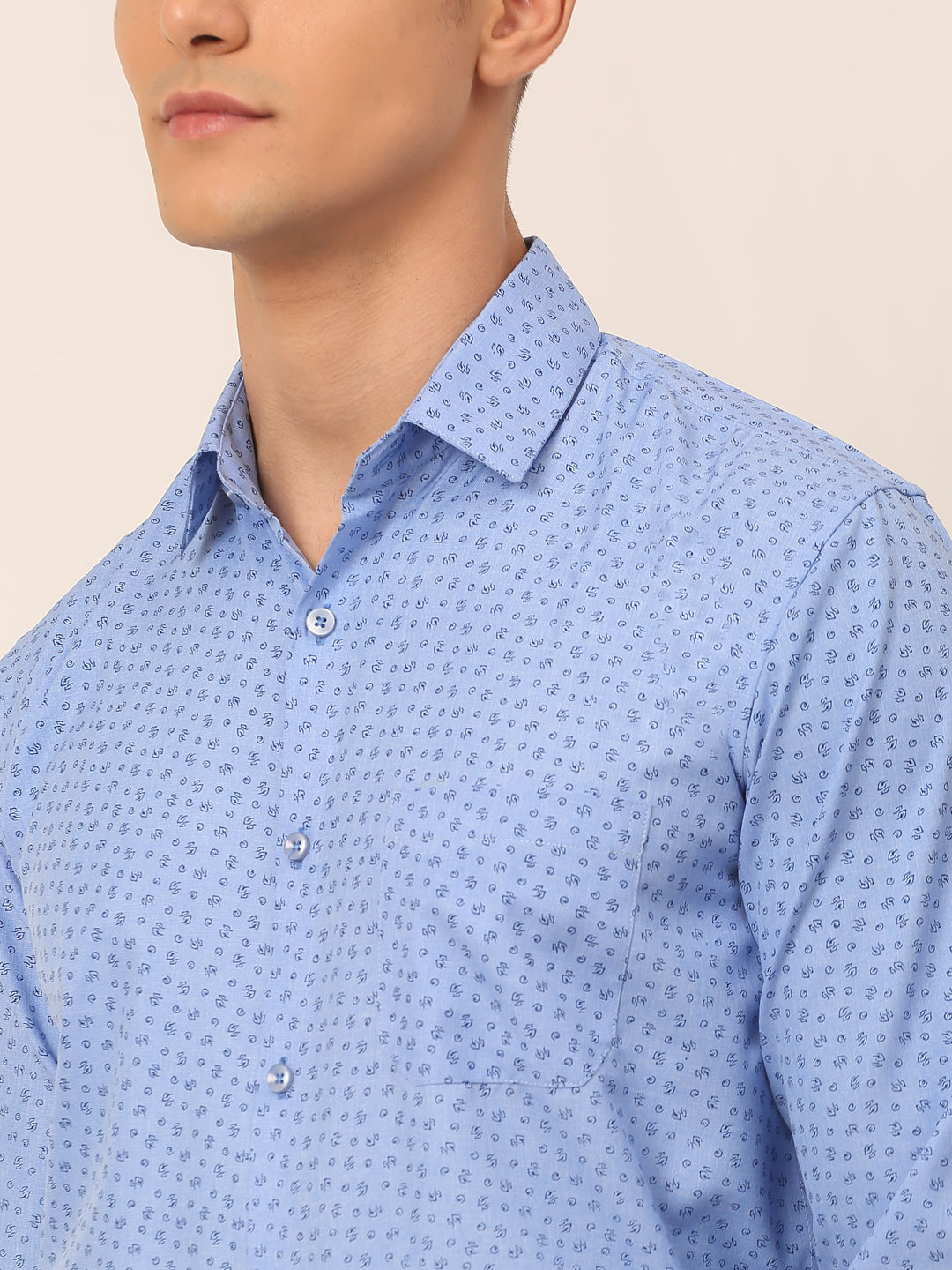 Men's Blue Classic Printed Formal Shirt - Taantav