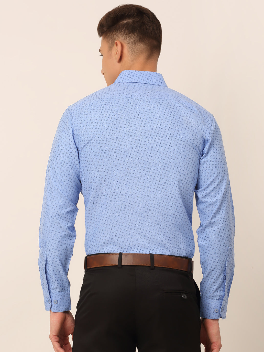 Men's Blue Classic Printed Formal Shirt - Taantav