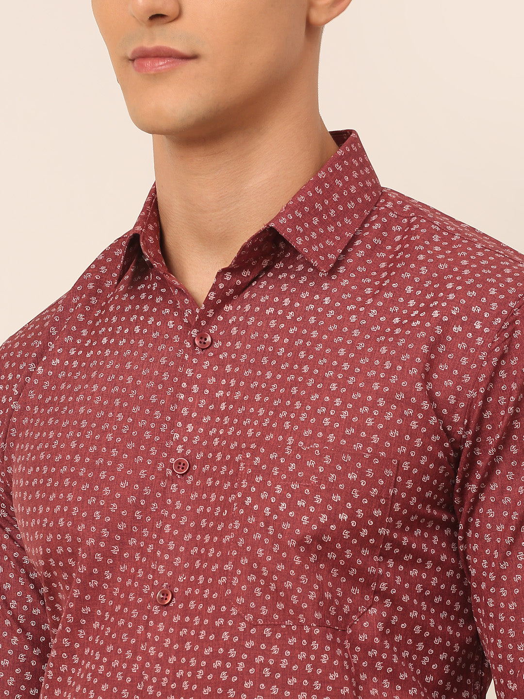 Men's Maroon Classic Printed Formal Shirt - Taantav