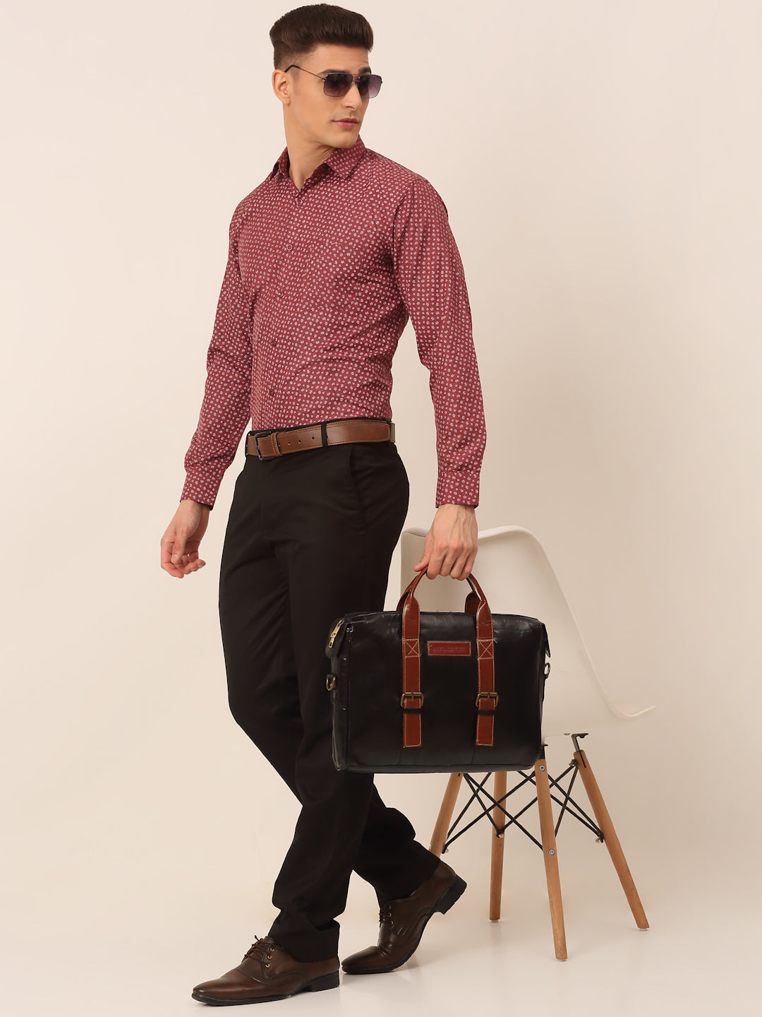 Men's Maroon Classic Printed Formal Shirt - Taantav