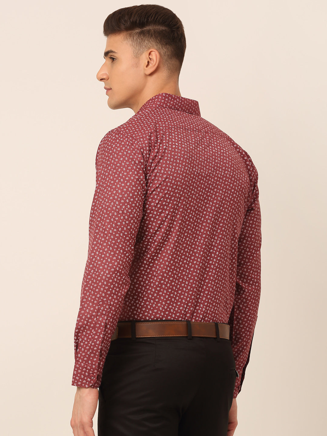 Men's Maroon Classic Printed Formal Shirt - Taantav